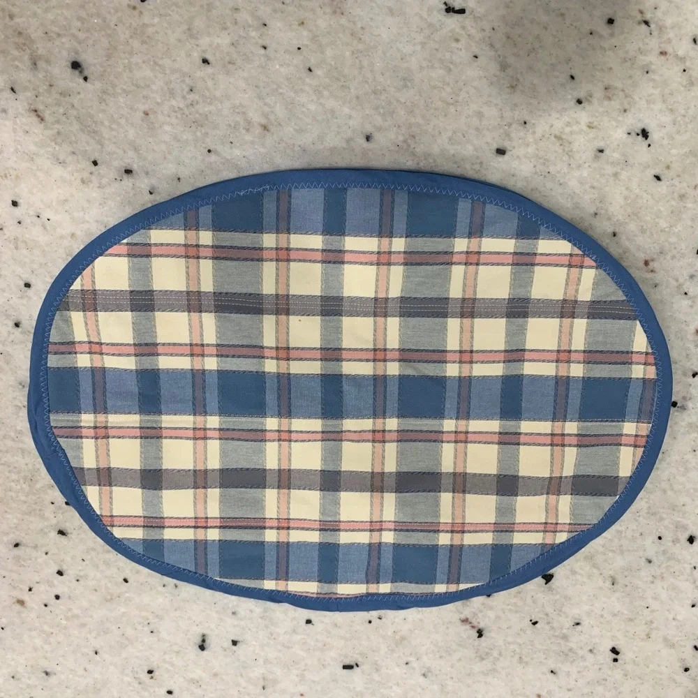 Vintage Oval Plaid Placemat Blue Pink Cream Quilted Table Country Cottage Farm